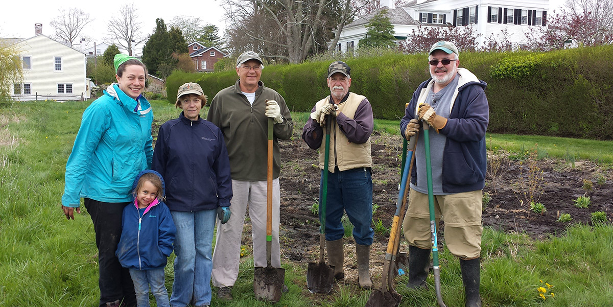 team planting shoreline