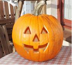 carved pumpkin on a table