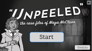 Maya McCluen and the text Unpeeled behind her