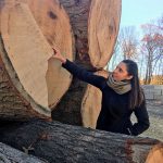 Laura Cisneros poses near a felled tree.