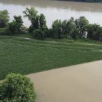 aerial view of Connecticut River flooding fields in Glastonbury