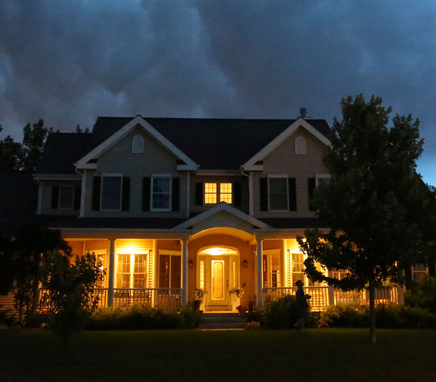 front of house at dusk
