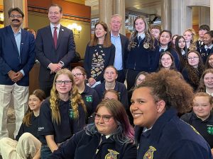 4-H students pose in the CT state capitol building.